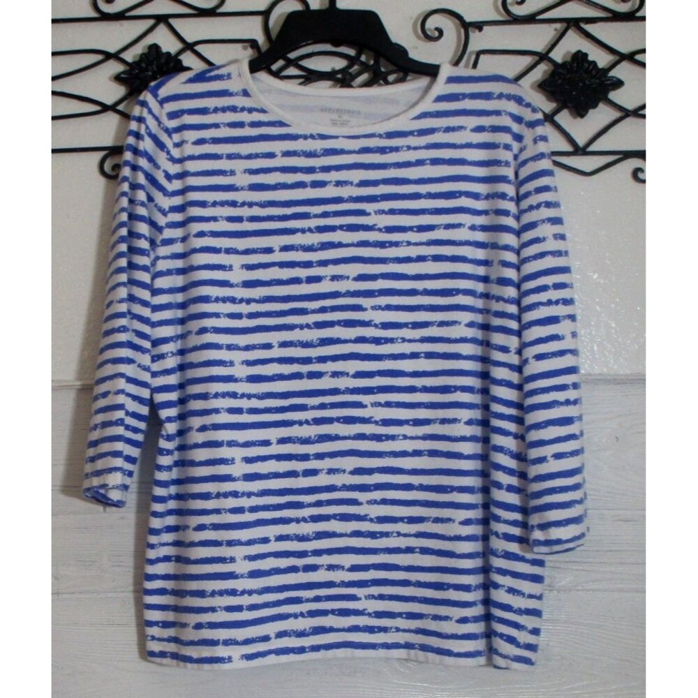 Appleseed's Women's Top Size XL 3/4 Sleeve Multicolored Striped Round Neck